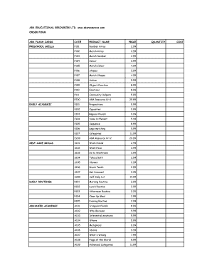 Order Form for ABA Flash Cards