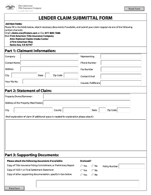 Lender Claim Submittal Form