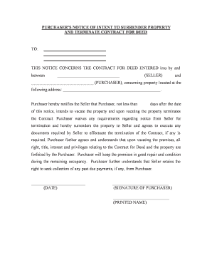 New York Buyer's Notice of Intent to Vacate and Surrender Property to Seller under Contract for Deed