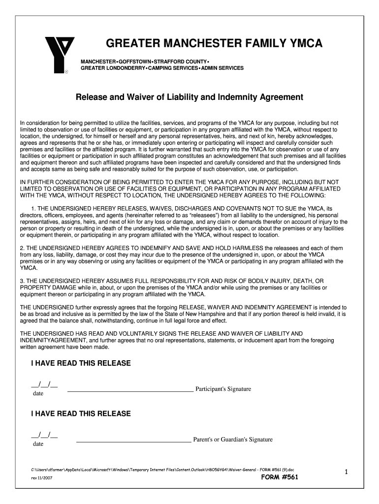 Fillable Online fossrunningcamp Release Waiver Foss Running Camp