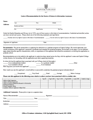 Recommendation letter for scholarship pdf - capitol college letter of recommendation form