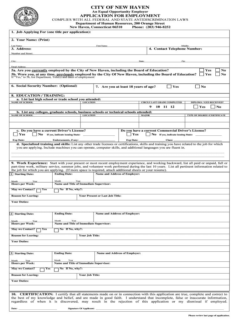 Job application - City of New Haven Preview on Page 1