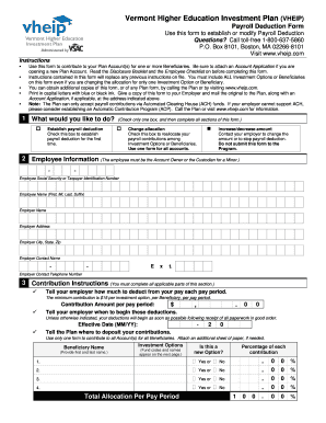 Vermont Higher Education Investment Plan Payroll Deduction Form