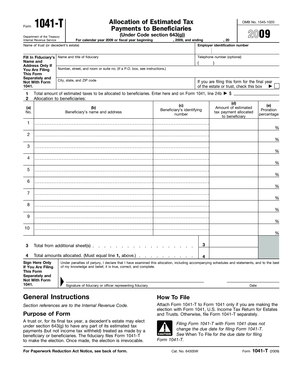 Form 1041-T Allocation of Estimated Tax