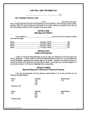 Kentucky Legal Last Will and Testament Form for Married Person with Adult and Minor Children