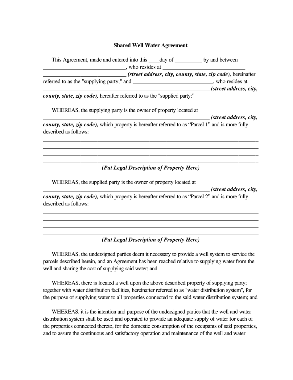 Fha Shared Well Agreement Form