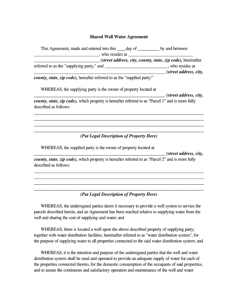 Shared Well Agreement - Fill Online, Printable, Fillable, Blank Intended For risk sharing agreement template