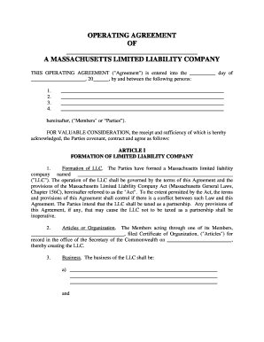 Llc operating agreement template word - massachusetts llc operating agreement