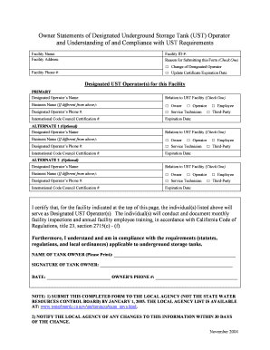 California Underground Storage Tank Operator Form