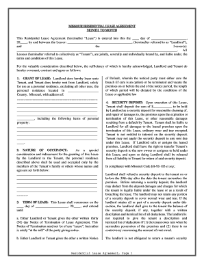 Missouri Residential Lease or Rental Agreement for Month to Month