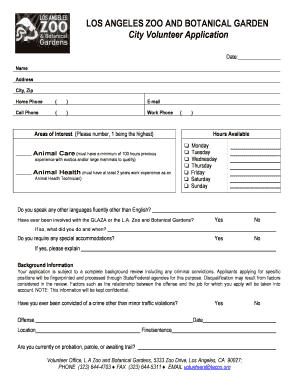 volunteer application form zoo la