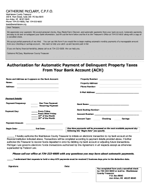 Authorization for Automatic Payment of Delinquent Property Taxes
