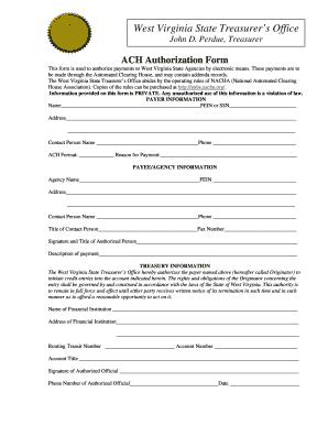 West Virginia ACH Authorization Form