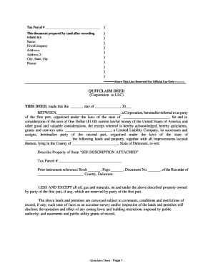 Delaware Quitclaim Deed from Corporation to LLC