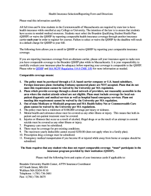 Brandeis University Health Insurance Selection Form