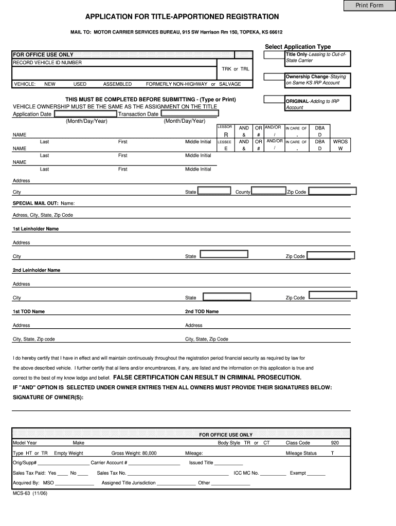 form 63 fmcsa Preview on Page 1.