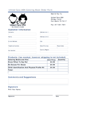 United Care USA Coloring Book Order Form