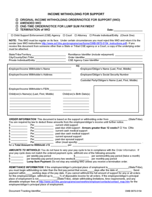 Income Withholding for Support Form