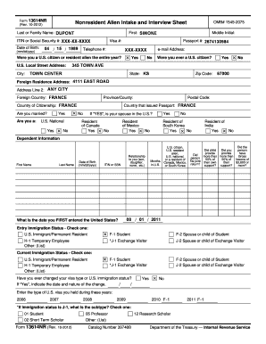 Form 13614NR Nonresident Alien Intake