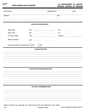 Post Suicide Watch Report