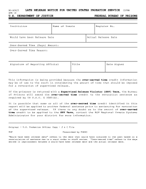 US Probation Service Late Release Notice