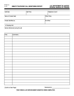 Inmate Telephone Call Monitoring Report