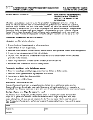 US Federal Influenza Vaccine Consent Form