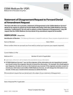 CIGNA Medicare Services Statement of Disagreement Form