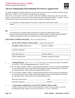 Adverse Organization Determination Pre-Service Appeal Form To request an appeal of a denied medical service/item not yet received, please complete the following and either fax to 1-866-567-2474 or mail to the address on the next page