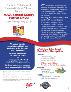 AAA School Safety Patrol Ticket Order Form