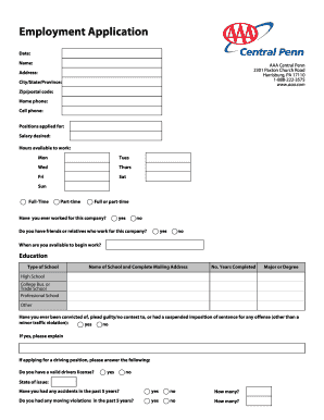 employment application template form