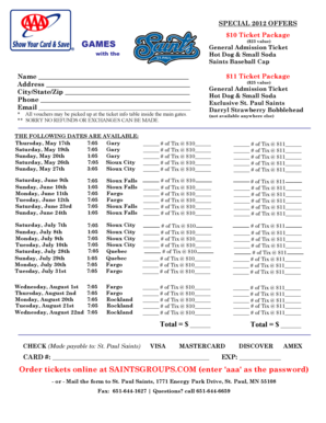 St. Paul Saints Ticket Package Order Form
