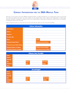 DBA Medical Team Contact Information Form