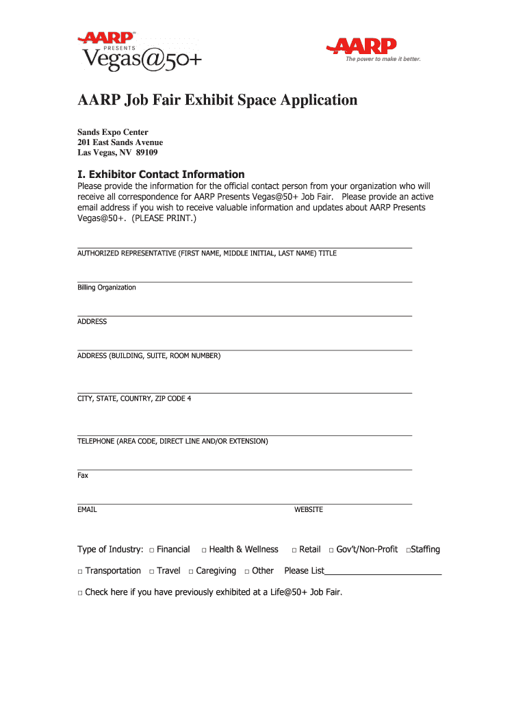 Fillable Online AARP Job Fair Exhibit Space Application Fax Email Print ...