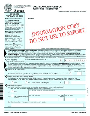 US Census Construction Form IA-97123