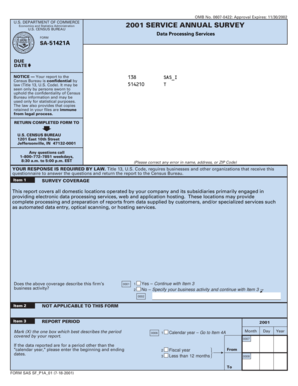 US Census Bureau Service Annual Survey Form SA-51421A