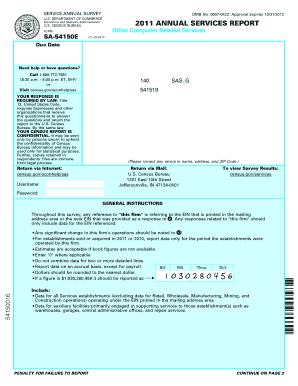 US Annual Services Report Form SA-54150E