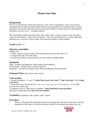 US Census Bureau State Facts for Students Worksheet