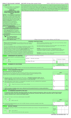 Form SA-721 Annual Accommodation and Food Services Report