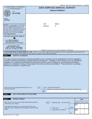 US Census Bureau Service Annual Survey Form SA-5112A