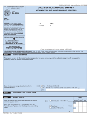 US Census Bureau Motion Picture Survey Form SA-512A