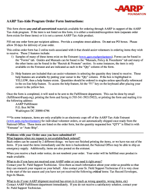 AARP Tax-Aide Program Order Form