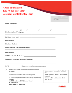AARP Foundation Calendar Contest Entry Form