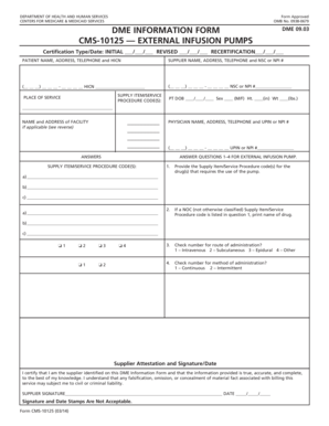DME Information Form for External Infusion Pumps