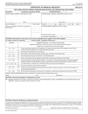 Certificate of Medical Necessity for PAP Devices