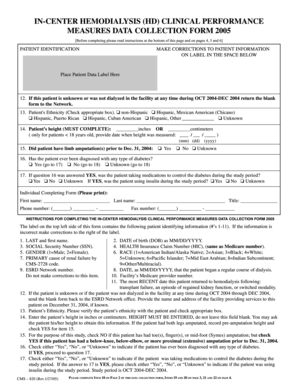 In-Center Hemodialysis Clinical Performance Measures Data Collection Form 2005