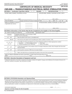 Certificate of Medical Necessity for TENS