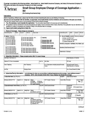 Nevada Small Group Employee Change of Coverage Application