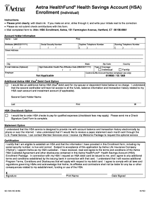 Aetna HealthFund Health Savings Account (HSA) Enrollment (Individual)