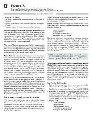US Copyright Office Form CA